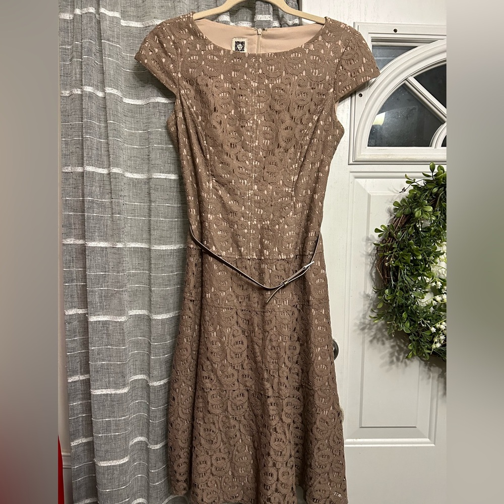 Anne Klein Tan Lace Midi Dress